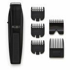 Wahl GroomEase Battery Performer Beard Trimmer Stubble Kit 5537-6217 New — the trimmer with all five guide combs, arranged as a cutting-length ladder