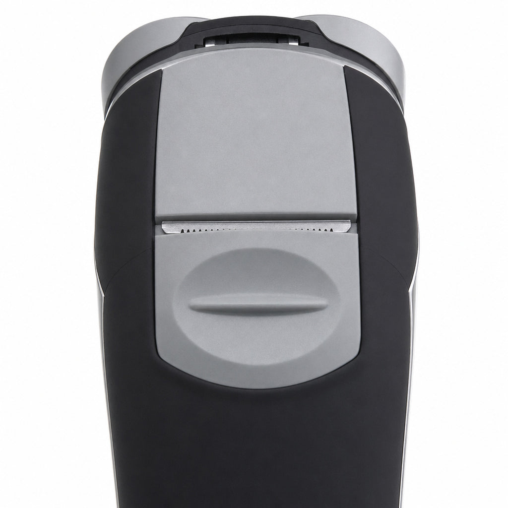 Mens Rotary Shaver Cordless Rechargeable Silver 3 Titanium Heads Trimmer New — rear three-quarter showing the pop-up trimmer