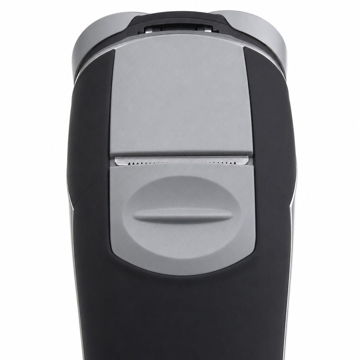 Mens Rotary Shaver Cordless Rechargeable Silver 3 Titanium Heads Trimmer New — rear three-quarter showing the pop-up trimmer