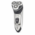 Mens Rotary Shaver Cordless Rechargeable Silver 3 Titanium Heads Trimmer New — hero, whole shaver front three-quarter