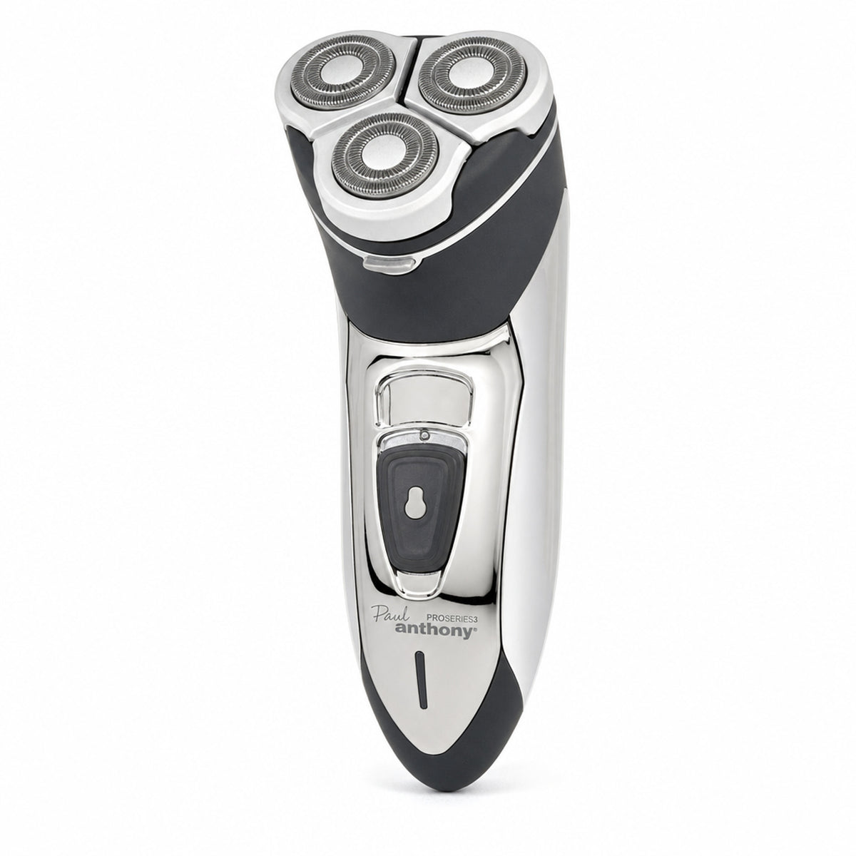 Mens Rotary Shaver Cordless Rechargeable Silver 3 Titanium Heads Trimmer New — hero, whole shaver front three-quarter