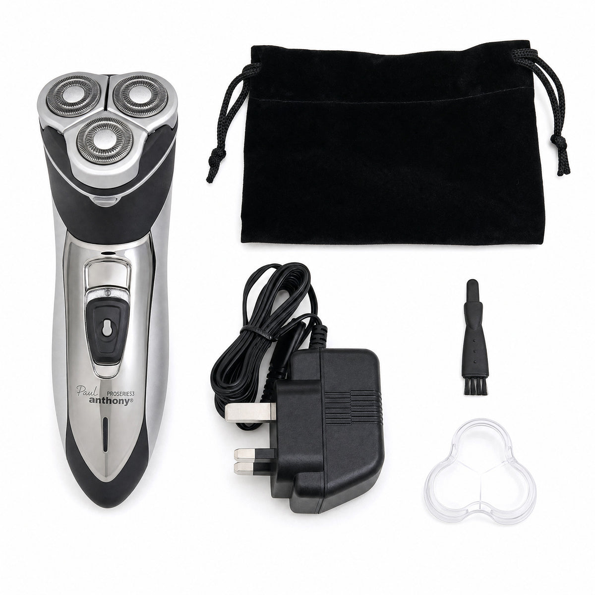 Mens Rotary Shaver Cordless Rechargeable Silver 3 Titanium Heads Trimmer New — everything included in the box