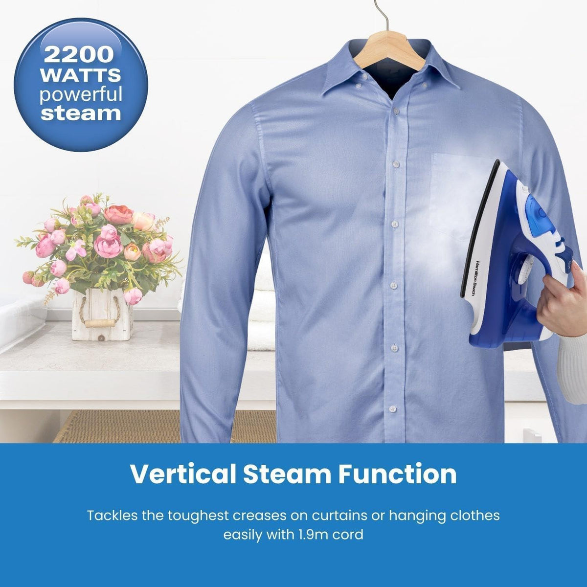 Hamilton Beach SteamMax 2200W Blue & White Steam Iron, product photo 4