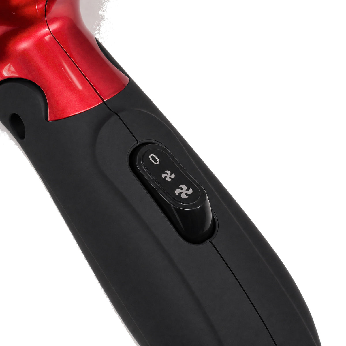 Travel Hair Dryer 1200W Compact Folding Handle Dual Voltage 2 Heat Settings New — heat switch close-up, off, low and high