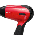 Travel Hair Dryer 1200W Compact Folding Handle Dual Voltage 2 Heat Settings New — Redhot wordmark and finish close-up