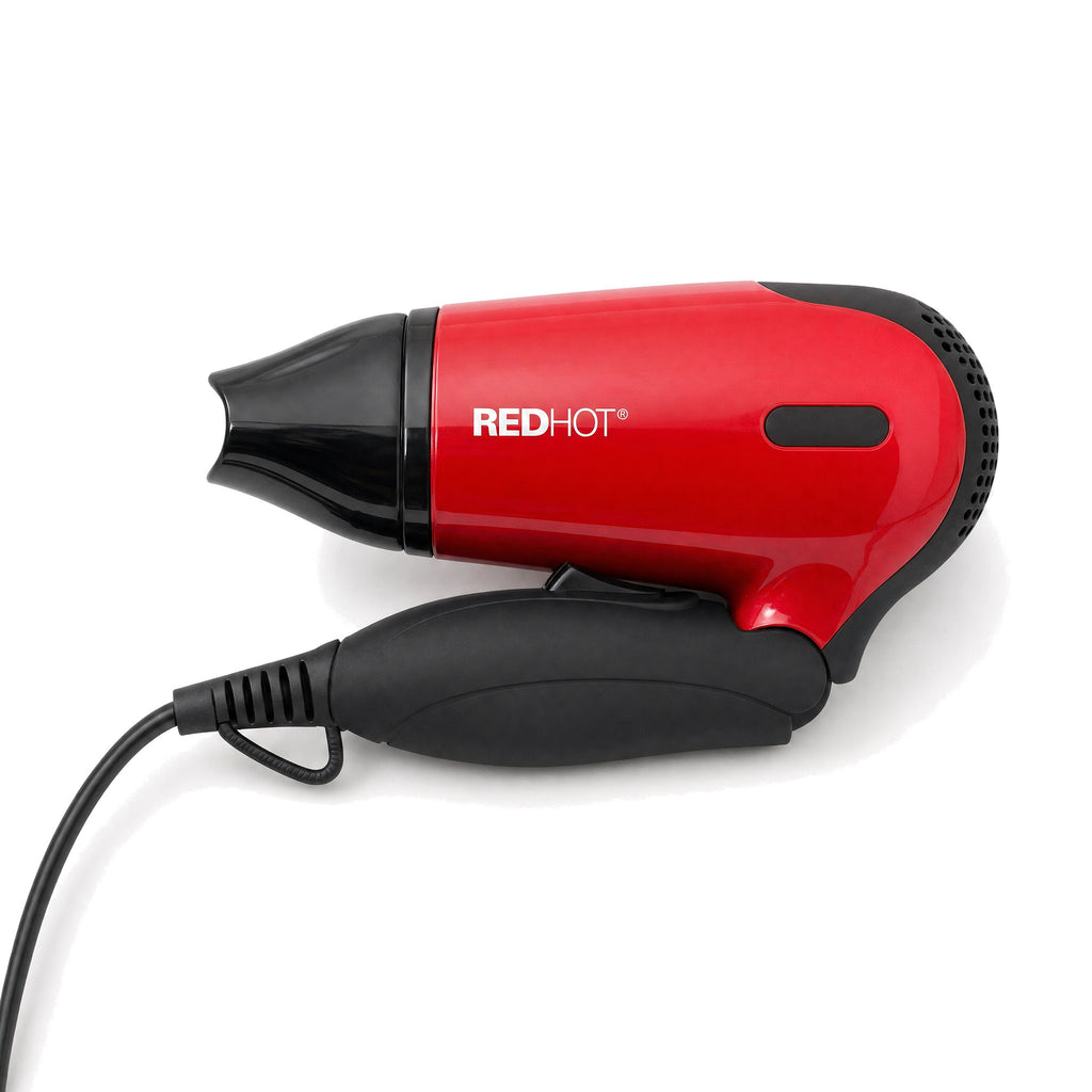 Travel Hair Dryer 1200W Compact Folding Handle Dual Voltage 2 Heat Settings New — folded, on white
