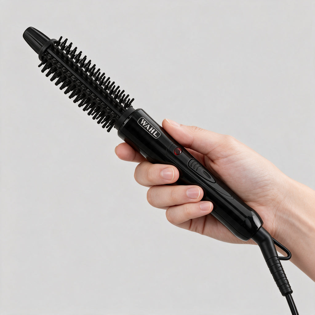 Wahl Ceramic Hot Brush 19mm Barrel Hair Styler Curls Waves 200°C Quick Heat New — held in hand, showing size