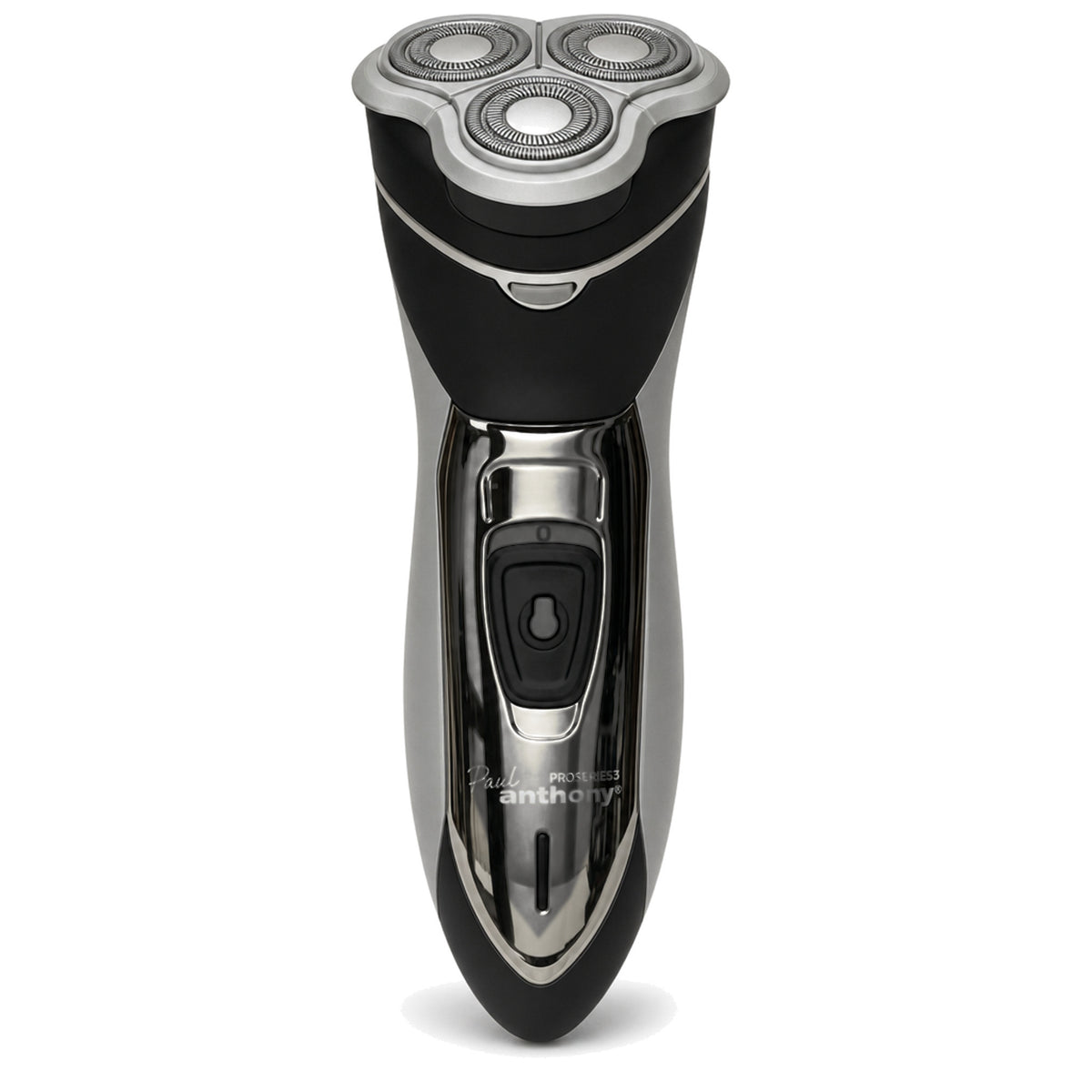 Paul Anthony Mens Rotary Shaver Cordless Rechargeable 3 Titanium Heads LED New — hero, whole shaver front-on on white