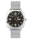 Sekonda Mens Airborne Day Date Black Dial With Stainless Steel Silver Mesh Bracelet Watch 30101
