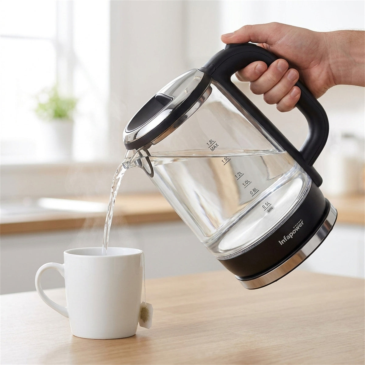 Infapower Glass 1800w 1.7L 360° Cordless Kettle- X507, product photo 8