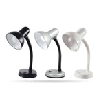 Lloytron 35W Classic Flexi desk lamps in black, silver and white together on a white background