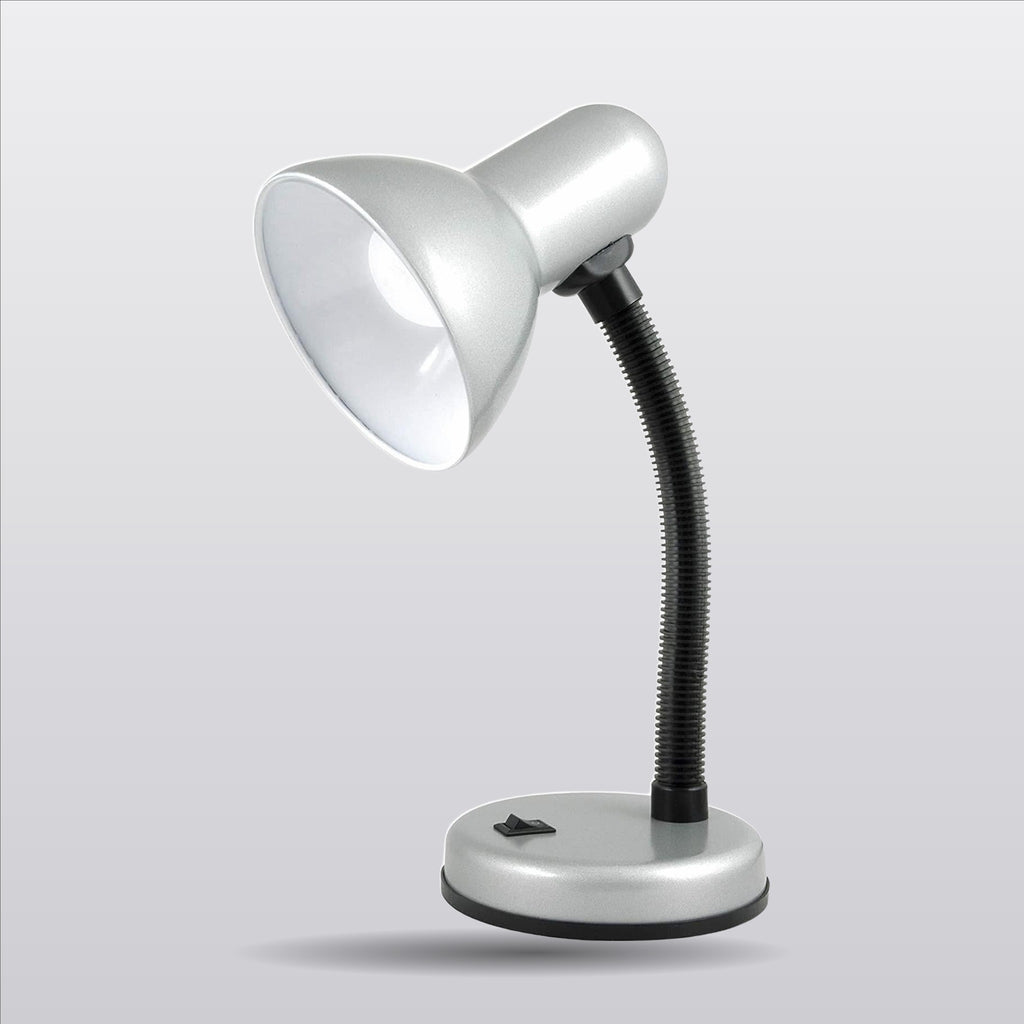 Lloytron 35W Classic Flexi desk lamp, silver, angled view on a white background